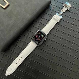 Lychee Genuine Leather Watch Band For Apple Watch Series 8&7 41mm / SE 2&6&SE&5&4 40mm / 3&2&1 38mm(White)