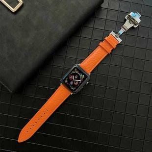 Lychee Genuine Leather Watch Band For Apple Watch Series 8&7 41mm / SE 2&6&SE&5&4 40mm / 3&2&1 38mm(Orange)