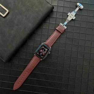 Lychee Genuine Leather Watch Band For Apple Watch Ultra 49mm / Series 8&7 45mm / SE 2&6&SE&5&4 44mm / 3&2&1 42mm(Coffee)