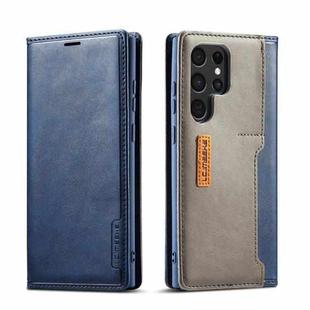 For Samsung Galaxy S22 Ultra 5G LC.IMEEKE LC-001 Series PU + TPU Color Matching Frosted Leather Phone Case(Blue)