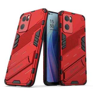 For OPPO Reno7 5G China Punk Armor 2 in 1 PC + TPU Shockproof Phone Case with Invisible Holder(Red)