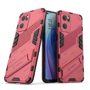 For OPPO Reno7 5G China Punk Armor 2 in 1 PC + TPU Shockproof Phone Case with Invisible Holder(Light Red)