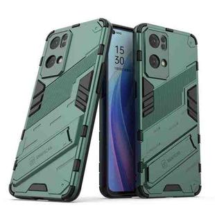For OPPO Reno7 Pro 5G Punk Armor 2 in 1 PC + TPU Shockproof Phone Case with Invisible Holder(Green)
