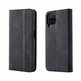 For Samsung Galaxy A12 Splicing Skin Feel Magnetic Leather Phone Case(Black)