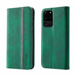 For Samsung Galaxy S20 Ultra Splicing Skin Feel Magnetic Leather Phone Case(Green)