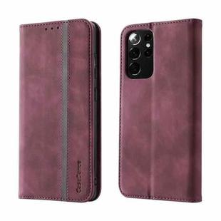 For Samsung Galaxy S21 Ultra 5G Splicing Skin Feel Magnetic Leather Phone Case(Wine Red)