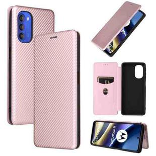 For Motorola Moto G51 5G Carbon Fiber Texture Flip Leather Phone Case(Pink)