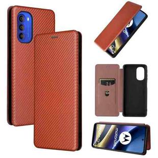 For Motorola Moto G51 5G Carbon Fiber Texture Flip Leather Phone Case(Brown)