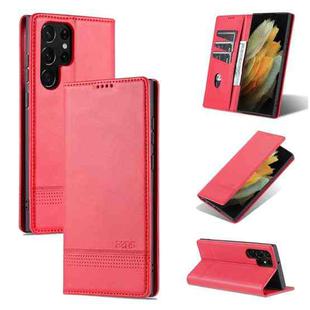 For Samsung Galaxy S22 Ultra 5G AZNS Magnetic Calf Texture Horizontal Flip Leather Phone Case(Red)
