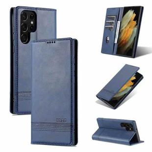 For Samsung Galaxy S22 Ultra 5G AZNS Magnetic Calf Texture Horizontal Flip Leather Phone Case(Dark Blue)