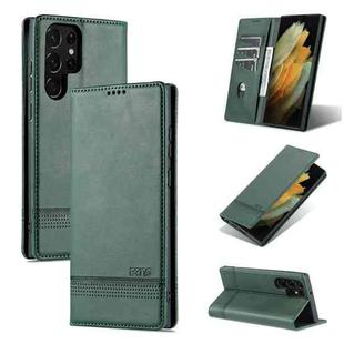 For Samsung Galaxy S22 Ultra 5G AZNS Magnetic Calf Texture Horizontal Flip Leather Phone Case(Dark Green)