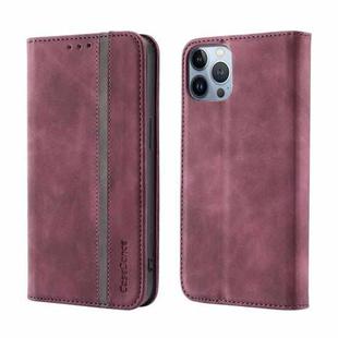 For iPhone 13 Pro Max Splicing Skin Feel Magnetic Leather Phone Case (Wine Red)