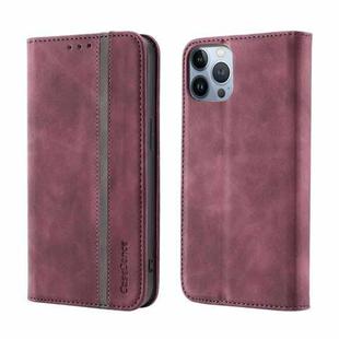Splicing Skin Feel Magnetic Leather Phone Case For iPhone 13 Pro(Wine Red)