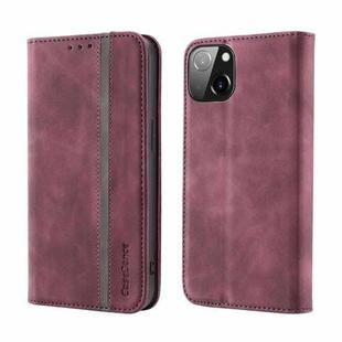 For iPhone 13 Splicing Skin Feel Magnetic Leather Phone Case(Wine Red)