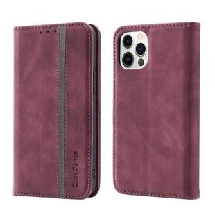 Splicing Skin Feel Magnetic Leather Phone Case For iPhone 12 Pro Max(Wine Red)