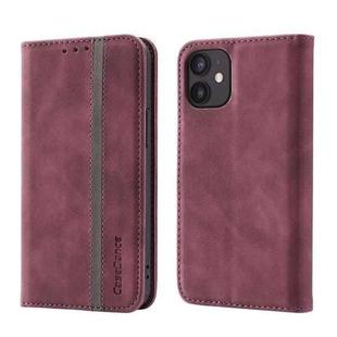 For iPhone 12 mini Splicing Skin Feel Magnetic Leather Phone Case (Wine Red)