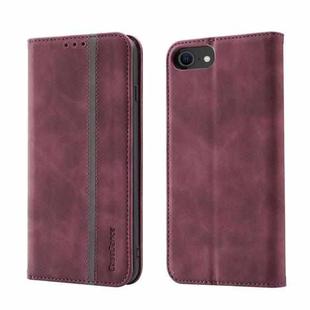 For iPhone SE 2022 / SE 2020 / 8 / 7 Splicing Skin Feel Magnetic Leather Phone Case(Wine Red)