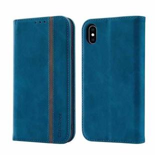 Splicing Skin Feel Magnetic Leather Phone Case For iPhone XS / X(Blue)