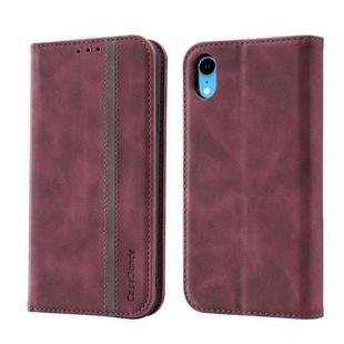 Splicing Skin Feel Magnetic Leather Phone Case For iPhone XR(Wine Red)