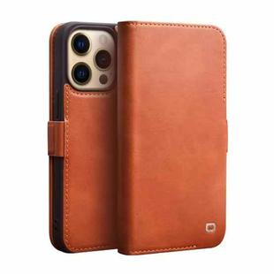 For iPhone 13 Pro Max QIALINO Magnetic Buckle Leather Phone Case (Brown)