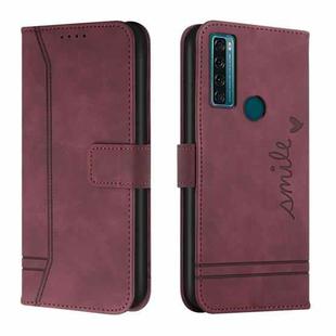 For TCL 20 SE Retro Skin Feel Horizontal Flip Soft TPU + PU Leather Phone Case(Wine Red)