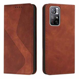 For Xiaomi Redmi Note 11 Skin Feel Magnetic S-type Solid Color Leather Phone Case(Brown)