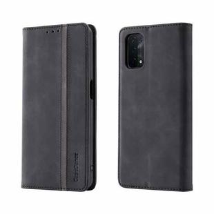 For OPPO A54 / A74 5G Splicing Skin Feel Magnetic Leather Phone Case(Black)