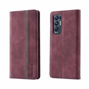 For OPPO Find X3 Neo Splicing Skin Feel Magnetic Leather Phone Case(Wine Red)