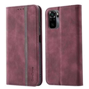 For Xiaomi Redmi Note 10 4G Splicing Skin Feel Magnetic Leather Phone Case(Wine Red)