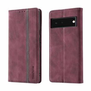For Google Pixel 6 Pro Splicing Skin Feel Magnetic Leather Phone Case(Wine Red)