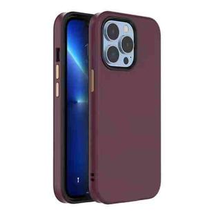 For iPhone 13 Mutural Plain Skin Leather + PC + TPU Phone Case(Wine Red)
