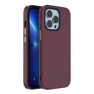 For iPhone 13 Pro Mutural Plain Skin Leather + PC + TPU Phone Case (Wine Red)