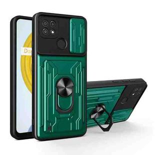 For OPPO Realme C20 / C21 Sliding Camshield Card Phone Case(Dark Green)