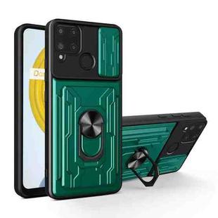 For OPPO Realme C25 / C15 Sliding Camshield Card Phone Case(Dark Green)