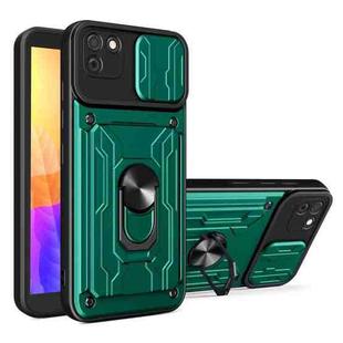 For Huawei Y5p Sliding Camshield Card Phone Case(Dark Green)