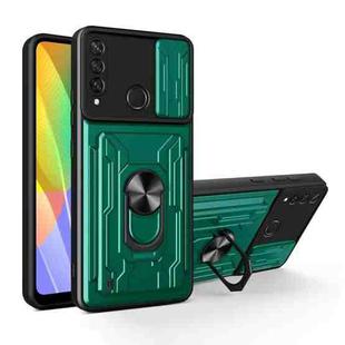 For Huawei Y6p Sliding Camshield Card Phone Case(Dark Green)