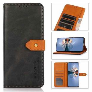For vivo Y76s 5G / Y76 KHAZNEH Dual-color Cowhide Texture Flip Leather Phone Case(Black)