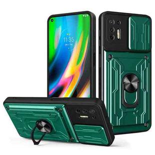 For Motorola Moto G9 Plus Sliding Camshield Card Phone Case(Dark Green)