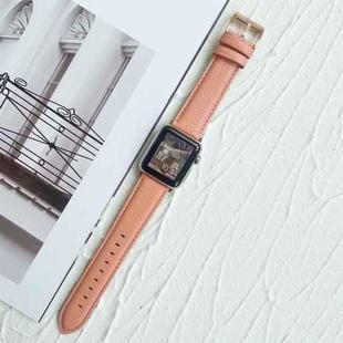 Lychee Top Layer Cowhide Watch Band For Apple Watch Series 9&8&7 41mm / SE 3&SE 2&6&SE&5&4 40mm / 3&2&1 38mm(Orange Pink)