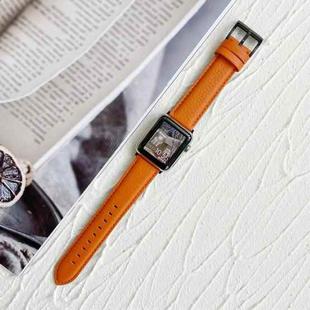 Lychee Top Layer Cowhide Watch Band For Apple Watch Series 9&8&7 41mm / SE 3&SE 2&6&SE&5&4 40mm / 3&2&1 38mm(Orange)