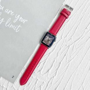Lychee Top Layer Cowhide Watch Band For Apple Watch Series 8&7 41mm / SE 2&6&SE&5&4 40mm / 3&2&1 38mm(Rose Red)