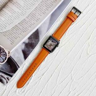 Lychee Top Layer Cowhide Watch Band For Apple Watch Ultra 49mm&Watch Ultra 2 49mm / Series 9&8&7 45mm / SE 3&SE 2&6&SE&5&4 44mm / 3&2&1 42mm(Orange)