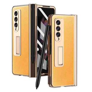 For Samsung Galaxy Z Fold3 5G Electroplated Hinge Pen Slot Kevlar Phone Case(Yellow)