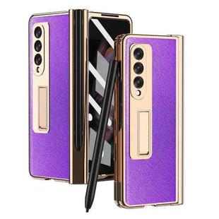For Samsung Galaxy Z Fold3 5G Electroplated Hinge Pen Slot Cross Phone Case(Purple)