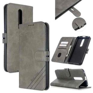 For OPPO F11 Stitching Style 2-Color Cow Texture Horizontal Flip PU Leather Case with Holder & Card Slot & Lanyard(Gray)
