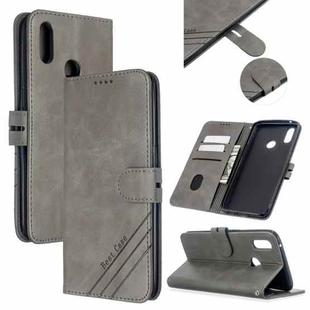 For OPPO Realme 3 Stitching Style 2-Color Cow Texture Horizontal Flip PU Leather Case with Holder & Card Slot & Lanyard(Gray)