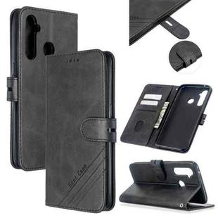 For OPPO Realme 5 Stitching Style 2-Color Cow Texture Horizontal Flip PU Leather Case with Holder & Card Slot & Lanyard(Black)