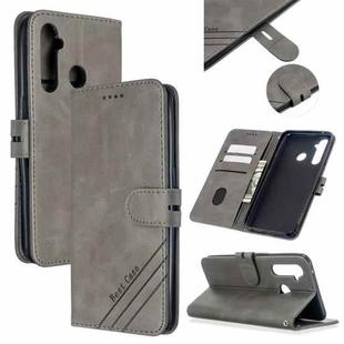 For OPPO Realme 5 Pro Stitching Style 2-Color Cow Texture Horizontal Flip PU Leather Case with Holder & Card Slot & Lanyard(Gray)