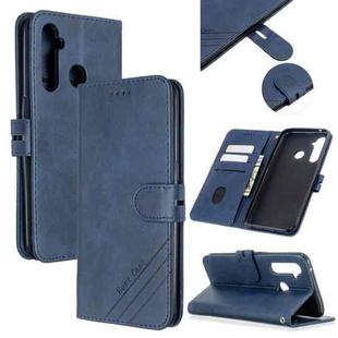 For OPPO Realme 5 Pro Stitching Style 2-Color Cow Texture Horizontal Flip PU Leather Case with Holder & Card Slot & Lanyard(Blue)