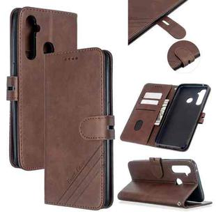 For OPPO Realme 5 Pro Stitching Style 2-Color Cow Texture Horizontal Flip PU Leather Case with Holder & Card Slot & Lanyard(Brown)